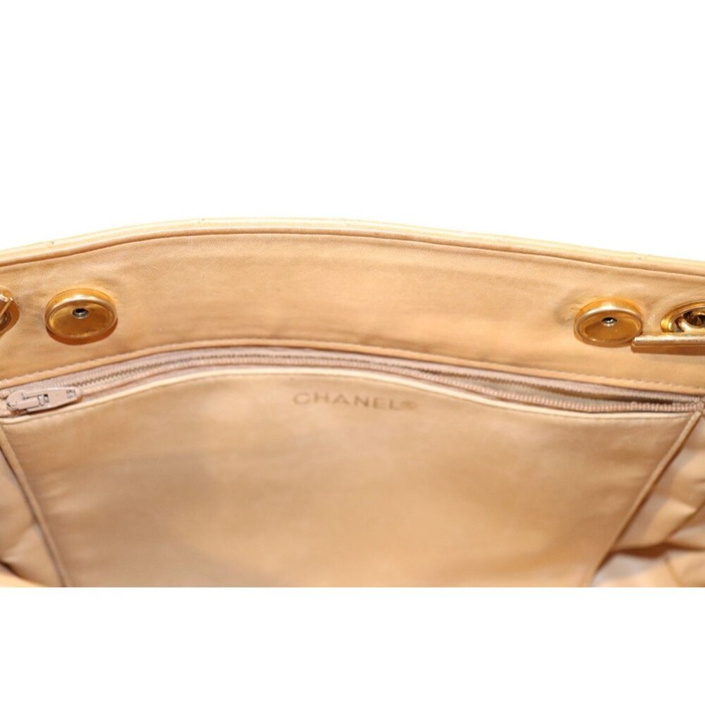Chanel Quilted Beige Lamb Leather Shoulder Bag With Chain Strap & CC Charm - Picture 12 of 15